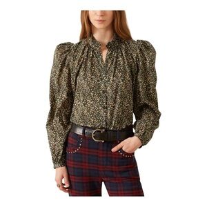 Alix of Bohemia Annabel Moonflower Green Floral Bell Sleeve Shirt Sz Large  $420